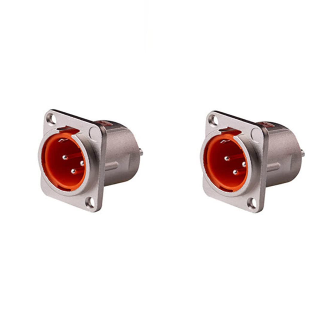 GDQLCNXB XLR Male Jack 3 Pin Panel Mount Jacks,XLR Male Connector 4 Pcs, Silver Metal Housing，Inner Shell Orange.