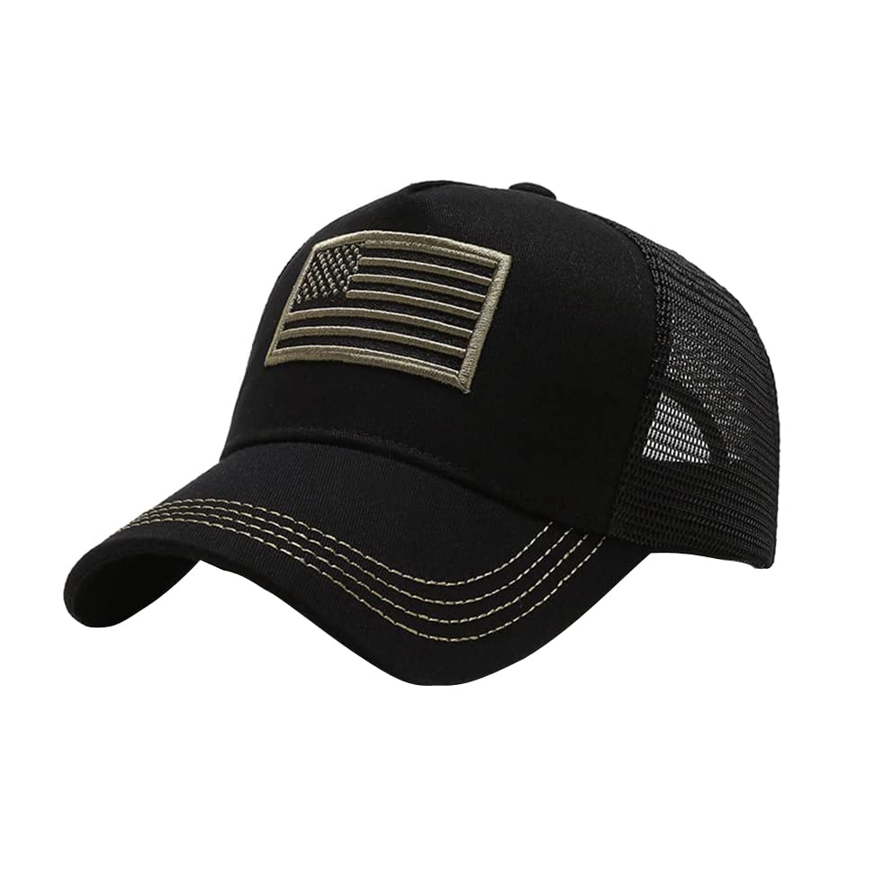 LADY&HOME American Flag Trucker Hats for Men and Women, Patriotic USA Flag Baseball Cap for July 4th (Mesh Black)