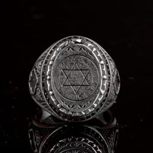 Sterling Silver Islamic Men's Ring - Solomon's Seal Engraved Signet Ring - Handmade Vintage Big Ring