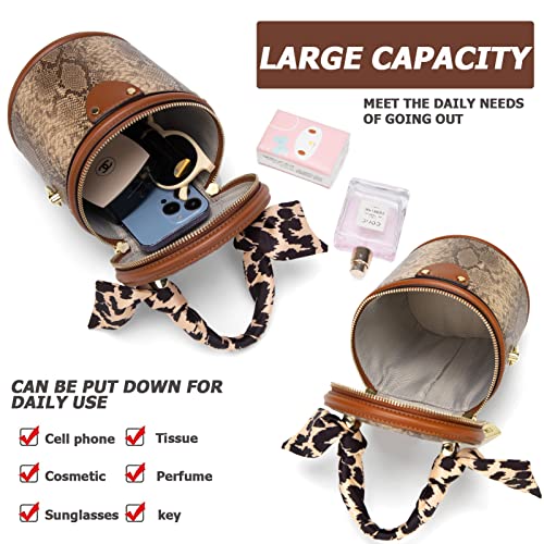 Sweetovo Women Vintage Bucket Handbag Snake Printed Faux Leather Hobo Crossbody Shoulder Bag with Double Metal Zipper