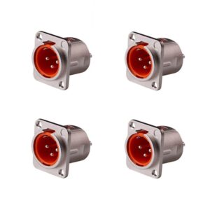 GDQLCNXB XLR Male Jack 3 Pin Panel Mount Jacks,XLR Male Connector 4 Pcs, Silver Metal Housing，Inner Shell Orange.