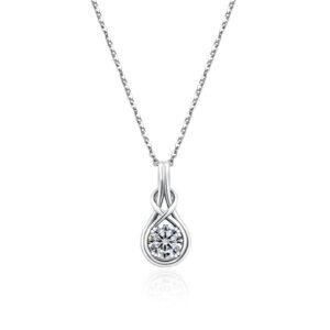 sterling silver moissanite pendant necklace:1 carat round cut moissanite solitaire diamond necklace with white gold plated chain - trendy infinity knot gem jewelry for women