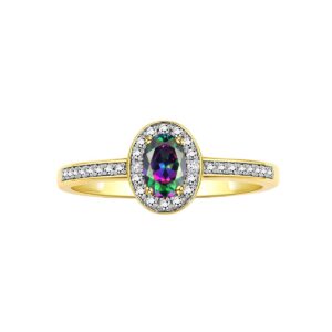 Rylos Rings for Women 14K Yellow Gold Ring Classic Halo Diamond Birthstone Ring 6X4MM Oval June Alexandrite Jewelry Size 6