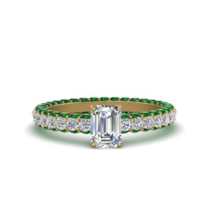 55Carat Eternity Yellow Gold Plated Created Emerald Emerald Shape Green Color Side Stone Engagement Rings Prong Setting in Size 7 Party Wear Daily Wear Ornament