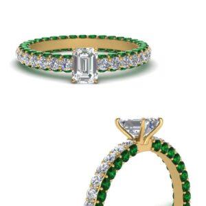 55Carat Eternity Yellow Gold Plated Created Emerald Emerald Shape Green Color Side Stone Engagement Rings Prong Setting in Size 7 Party Wear Daily Wear Ornament