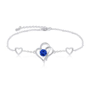 riviko love heart charm bracelet for women 925 sterling silver with zirconia birthstone bracelets adjustable link for mother wife girls sister birthday christmas mother's day jewelry gift, sterling