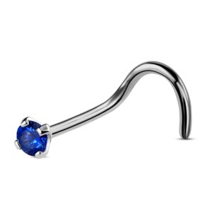 COCHARM 20G G23 Titanium Blue Screw Nose Studs Ring S-Shaped Diamond Cubic Zirconia Nose Bone Piercing Jewelry