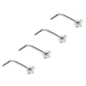 Landorilo 4 PCS L Shaped Silver Nose Rings Stud Paved AAA CZ,20g 316L Surgical Steel Nose Screws Set Hypoallergenic Helix Piercing Jewelry for Women Men(CZ Diameter 1.5mm)