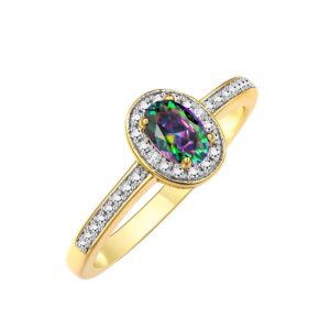 Rylos Rings for Women 14K Yellow Gold Ring Classic Halo Diamond Birthstone Ring 6X4MM Oval June Alexandrite Jewelry Size 6