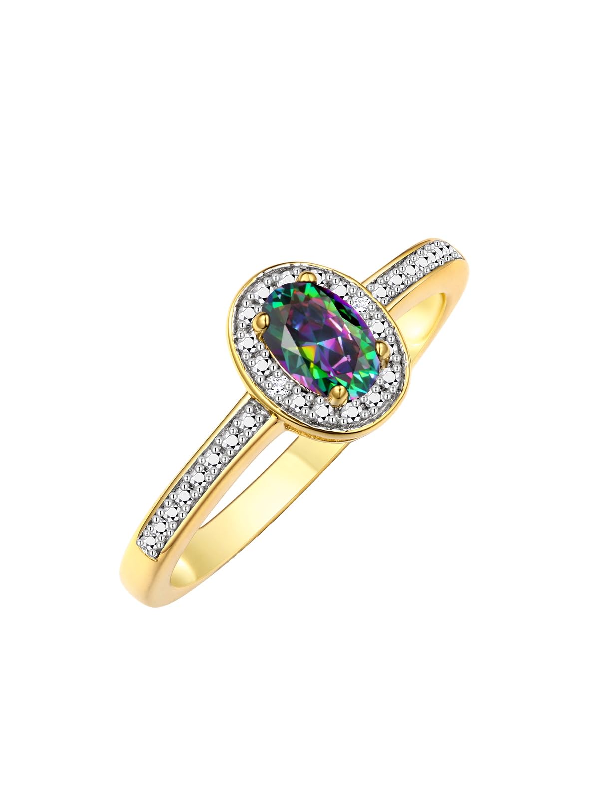 Rylos Rings for Women 14K Yellow Gold Ring Classic Halo Diamond Birthstone Ring 6X4MM Oval June Alexandrite Jewelry Size 6