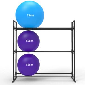 DERTEIO Freestanding Yoga Ball Storage Holder Stand, Black Steel Floor Yoga Mat/Yoga Balls Rack, Sports Ball Organizer for Gym/Workout Room (Size : 3 Tier)