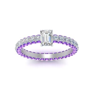 55Carat Eternity Sterling Silver Natural Amethyst Emerald shape purple color Side Stone Engagement Rings prong Setting in Size 8 Minimal Surprise Gift Gifts for Ladies