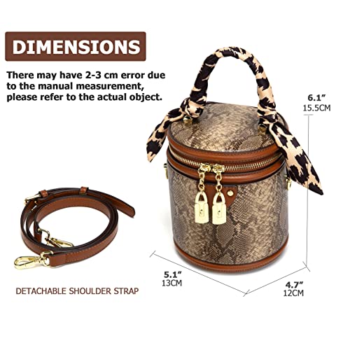 Sweetovo Women Vintage Bucket Handbag Snake Printed Faux Leather Hobo Crossbody Shoulder Bag with Double Metal Zipper