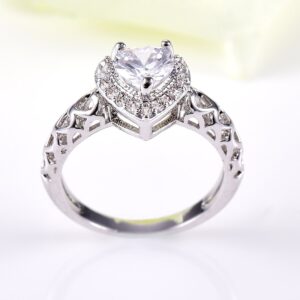 Psiroy 925 Sterling Silver Plated Cubic Zirconia Halo Heart Promise Rings Size 9