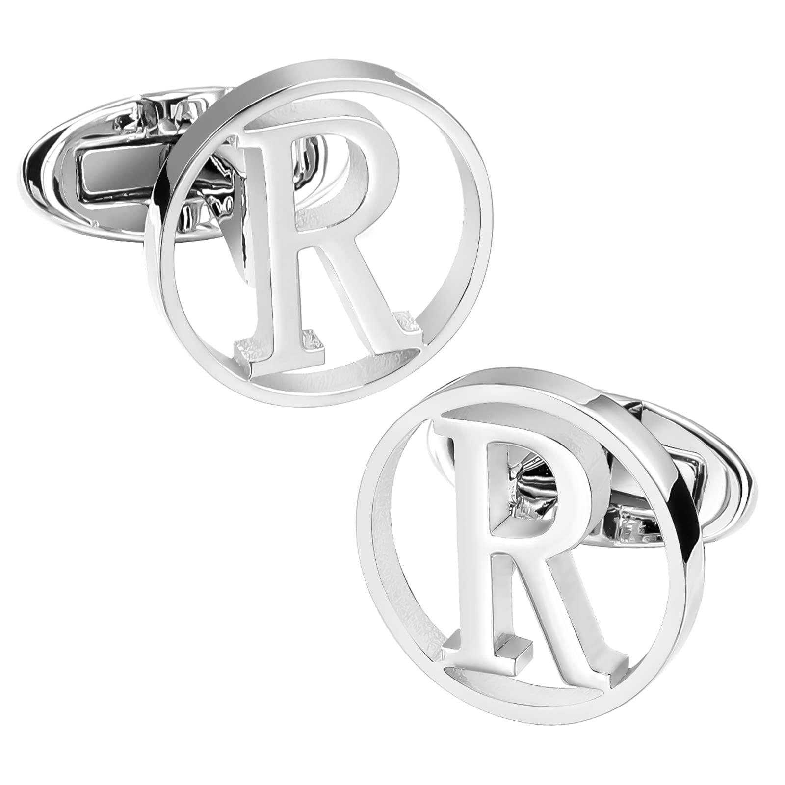 GWD Cufflinks for Men Classic Tuxedo Shirt Wedding Cuff Links Personalized Initials A-Z Gift (R)