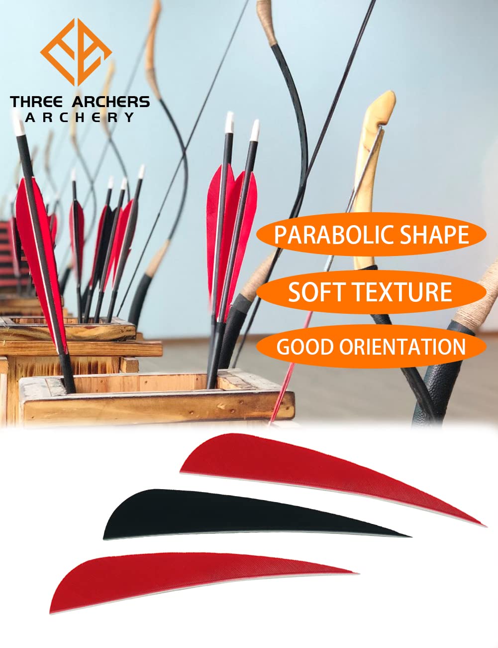 THREE ARCHERS 40 PK Arrow Feather Fletching 4” Nature Turkey Feather for Archery DIY Arrows (red)