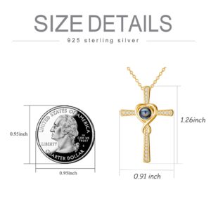 SLIACETE Personalized Picture Cross Projection Necklace 925 Sterling Silver 100 Languages Projective Jewelry Memory Gifts for Women Wife Mom Girlfriend (Gold)