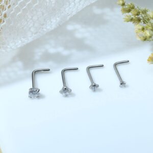 Landorilo 4 PCS L Shaped Silver Nose Rings Stud Paved AAA CZ,20g 316L Surgical Steel Nose Screws Set Hypoallergenic Helix Piercing Jewelry for Women Men(CZ Diameter 1.5mm)