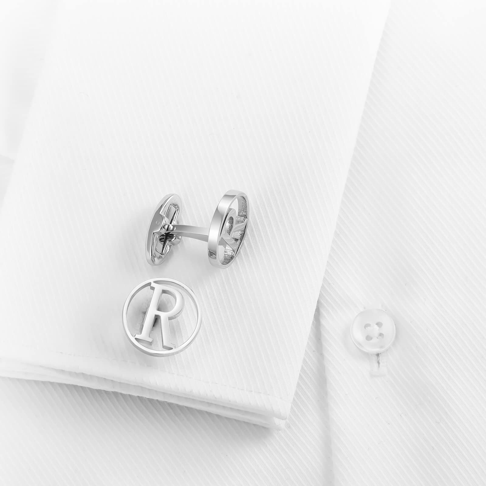 GWD Cufflinks for Men Classic Tuxedo Shirt Wedding Cuff Links Personalized Initials A-Z Gift (R)