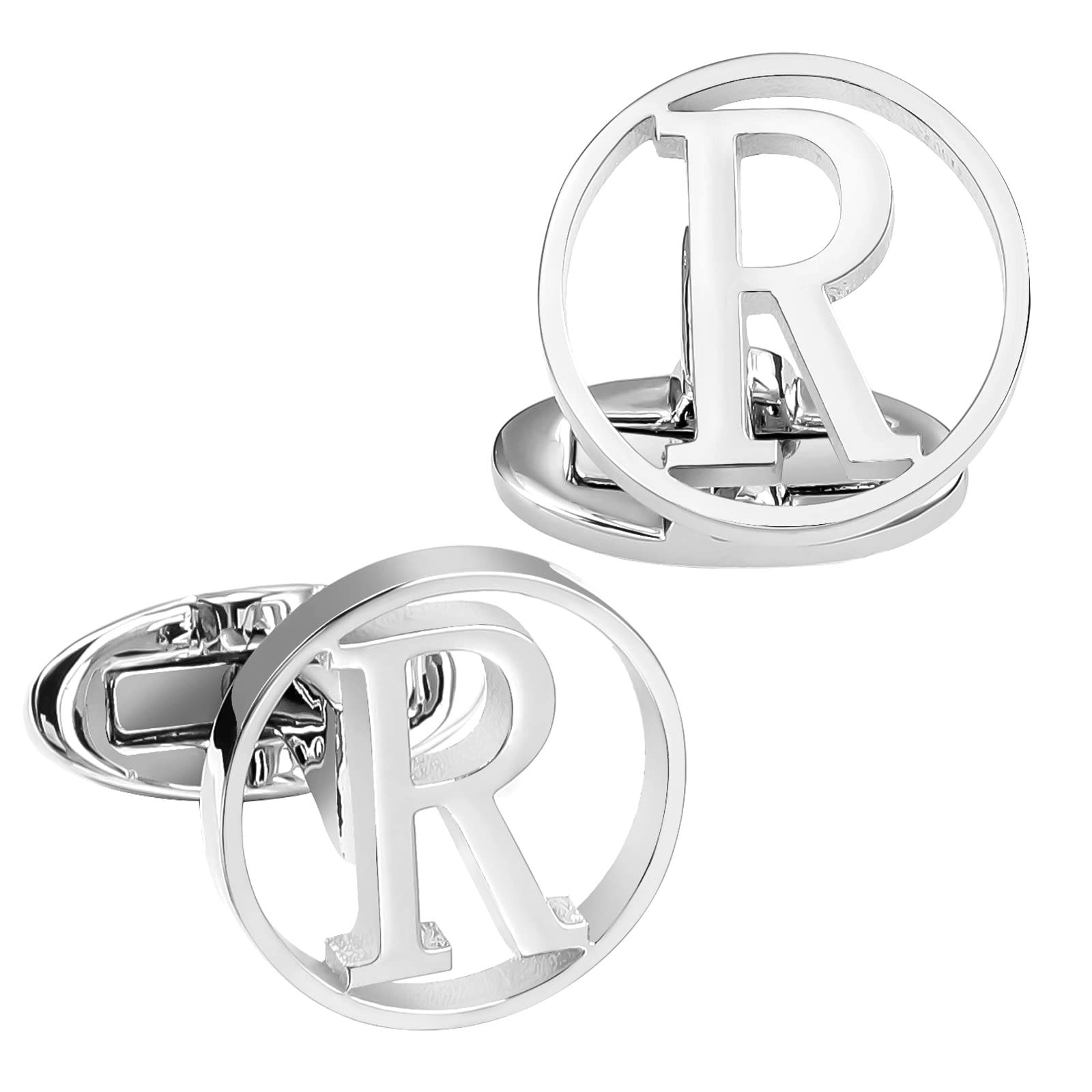 GWD Cufflinks for Men Classic Tuxedo Shirt Wedding Cuff Links Personalized Initials A-Z Gift (R)