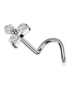 cocharm 20g grade 23 (g23) titanium screw nose studs ring s-shaped diamond cubic zirconia flower bone piercing jewelry