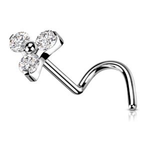 COCHARM 20G Grade 23 (G23) Titanium Screw Nose Studs Ring S-Shaped Diamond Cubic Zirconia Flower Bone Piercing Jewelry