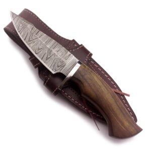 wolfklinge 10" handmade damascus steel bowie knife – premium drop point blade for hunting, survival, camping, skinning, and bushcraft – full tang walnut wood handle with cowhide leather sheath (dcx 22-05)