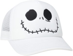 disney men?s nightmare before christmas hat ? jack skellington baseball cap, dad hat, size one size, jack skellington white