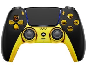 custom wireless un-modded pro controller compatible with ps5 exclusive unique design (black/gold)