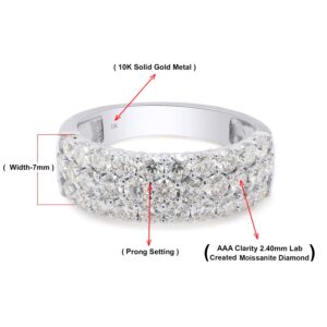 SAVEARTH DIAMONDS 1 1/2 cttw Round Cut Lab Created Moissanite Diamond 3-Row Half Eternity Anniversary Band Ring In 10K Solid White Gold (VVS1 Clarity, 1.50 Cttw)-7.5