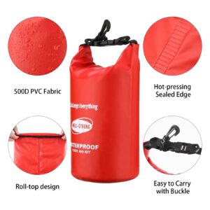 WELL-STRONG Dual Waterproof First Aid Kit Boat Emergency Kit with Buckles for Fishing Kayaking Boating Swimming Camping Rafting Beach Red