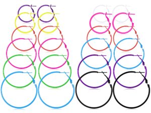 12 pairs 80s hoop earrings neon color circle earrings hoops colored hoop earrings set for women(multi color)