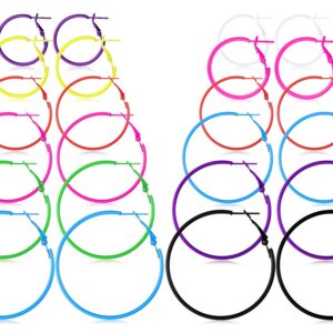 12 Pairs 80s Hoop Earrings Neon Color Circle Earrings Hoops Colored Hoop Earrings Set for Women(Multi Color)