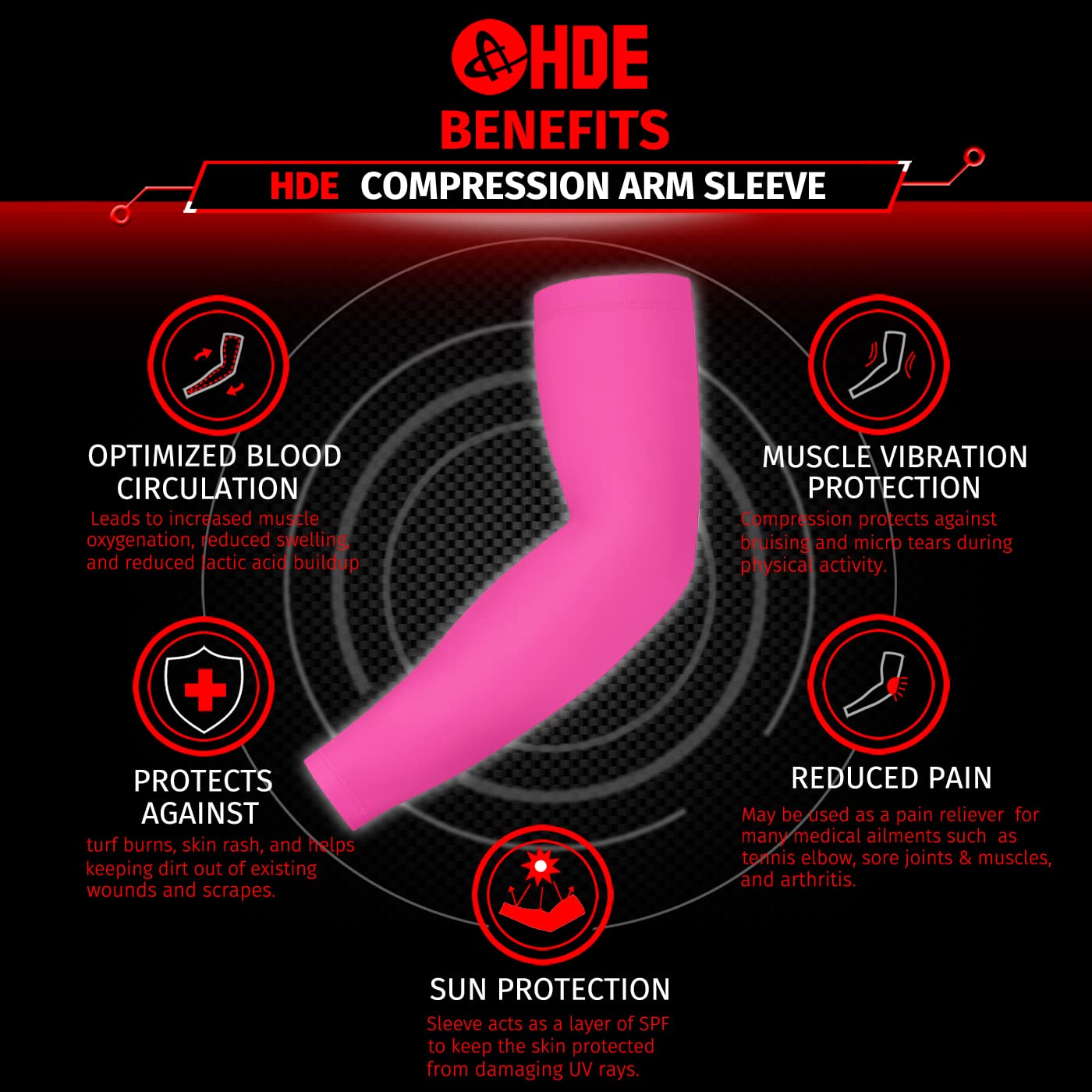 HDE Arm Sleeves for Men Women, Compression Sleeve Arm UV Protection Basketball Baseball Football Pink - S