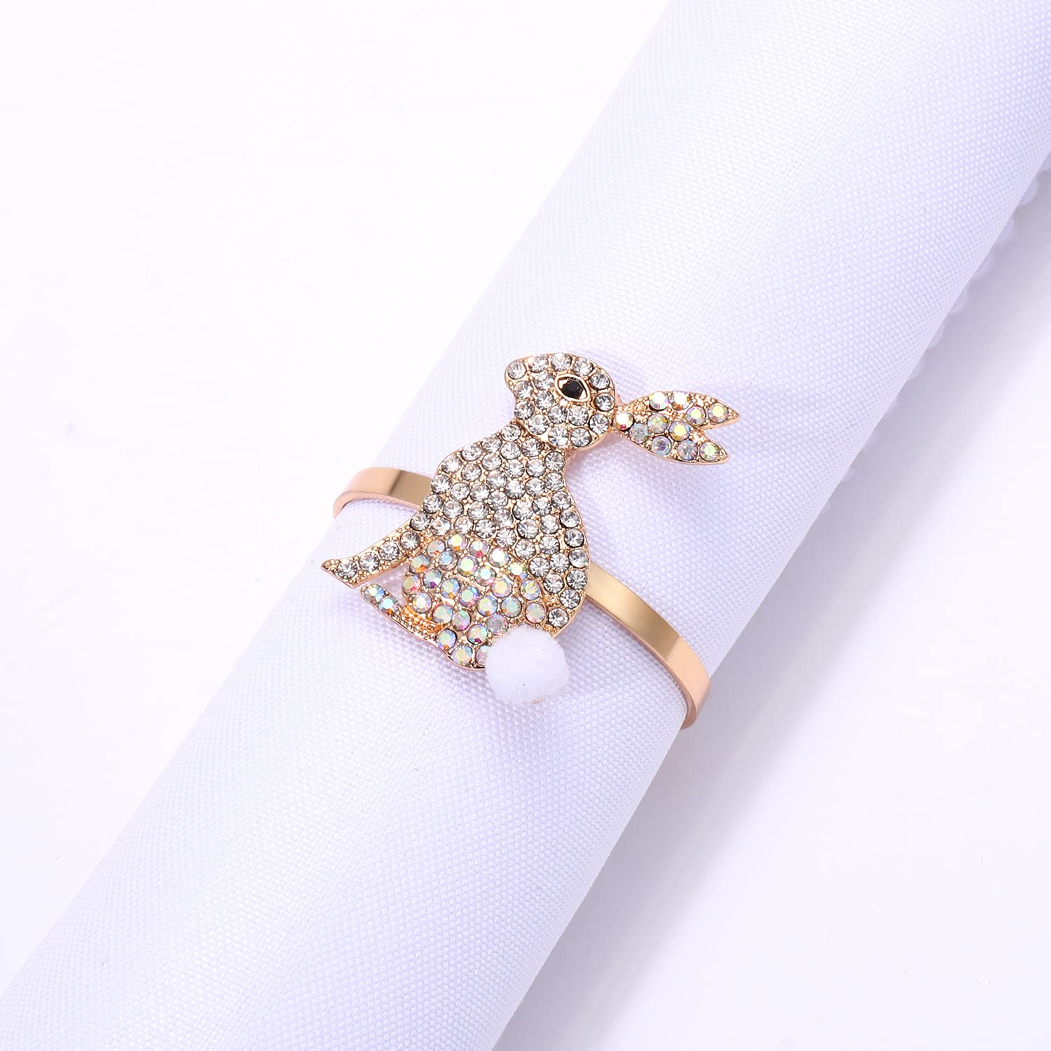 8PCS Easter Napkin Rings, Rhinestone Easter Bunny Napkin Holder Rings for Table Decor Cute Rabbit Carrot Napkin Ring for Spring Party Banquet (8PCS Rhinestone Rabbit)