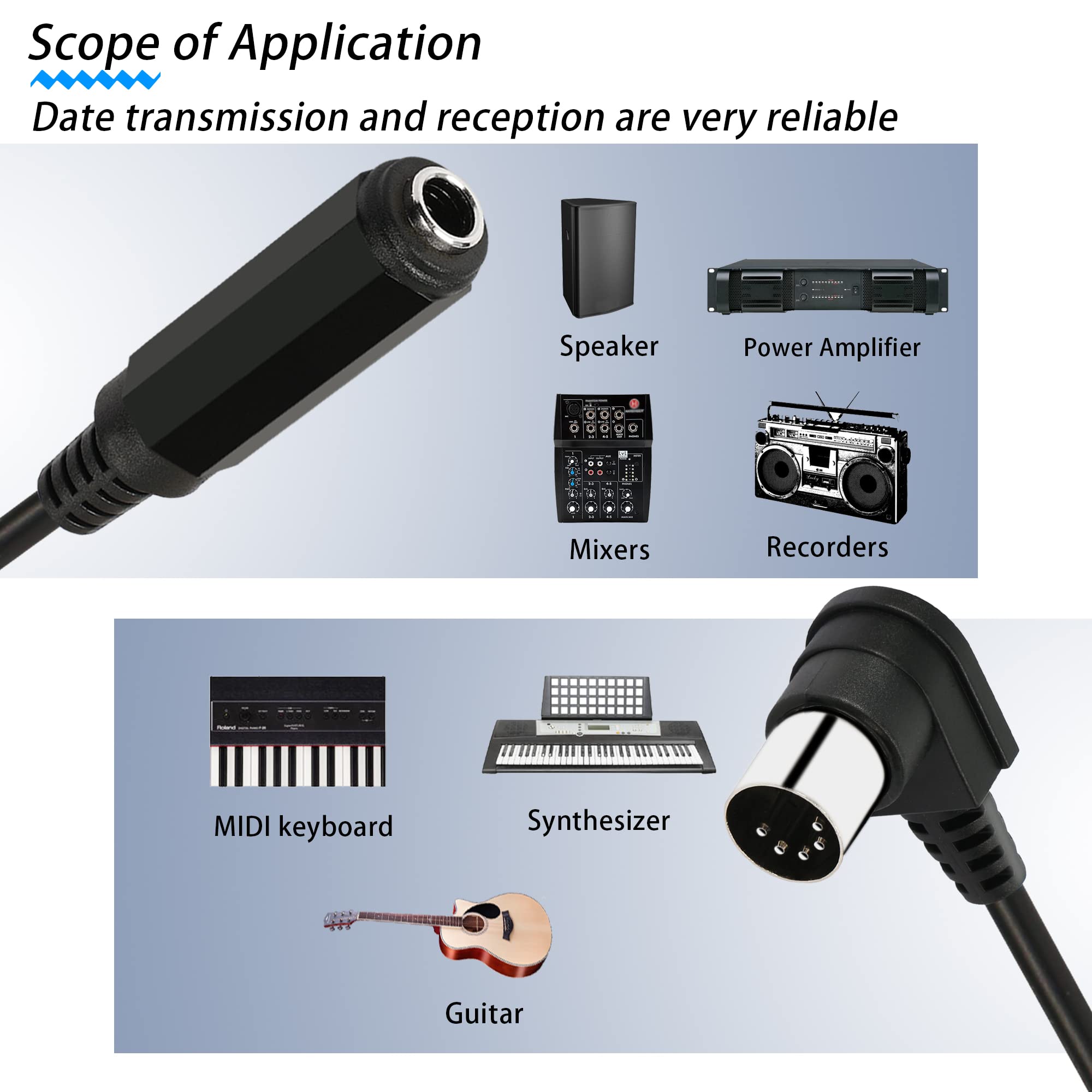 PNGKNYOCN Right Angle DIN 5 Pin to 6.35mm Cable 90 Degree MIDI Male to 1/4" Female TRS Audio Adapter Cable for Speaker, Amplifier, Mixe, MIDI Keyboard etc (30 cm)