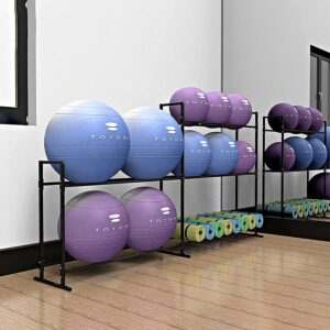 DERTEIO Freestanding Yoga Ball Storage Holder Stand, Black Steel Floor Yoga Mat/Yoga Balls Rack, Sports Ball Organizer for Gym/Workout Room (Size : 3 Tier)