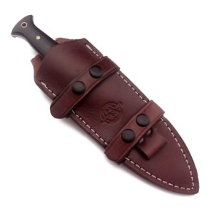 WolfKlinge Handmade Damascus Steel Dagger – Ideal for EDC, Hunting, Survival, Camping, and Fishing. Features a Fixed Spear Point Blade, Full Tang Micarta Handle, and Cowhide Leather Sheath-DCX22-59