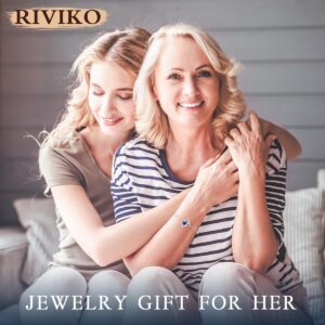 RIVIKO Love Heart Charm Bracelet For Women 925 Sterling Silver With Zirconia Birthstone Bracelets Adjustable Link for Mother Wife Girls Sister Birthday Christmas Mother's Day Jewelry Gift, Sterling