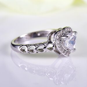 Psiroy 925 Sterling Silver Plated Cubic Zirconia Halo Heart Promise Rings Size 9