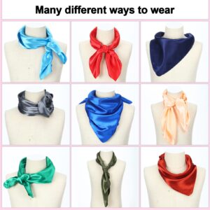 Tarpop 24 Pcs Women Square Neck Scarf Small Satin Scarf Handkerchief Solid Color Head Scarves Thin Scarf Retro Satin Ribbon Scarf for Women, 23.6 x 23.6 Inches, 24 Colors