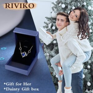 RIVIKO Love Heart Charm Bracelet For Women 925 Sterling Silver With Zirconia Birthstone Bracelets Adjustable Link for Mother Wife Girls Sister Birthday Christmas Mother's Day Jewelry Gift, Sterling