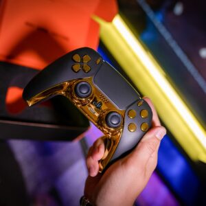 Custom Wireless UN-MODDED PRO Controller compatible with PS5 Exclusive Unique Design (Black/Gold)