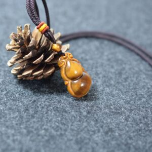 QIANXU Tigers Eye Necklace for Women Men,Genuine Gemstone Engraved Gourd Pendant,Crystal Jewelry adjustable Chain