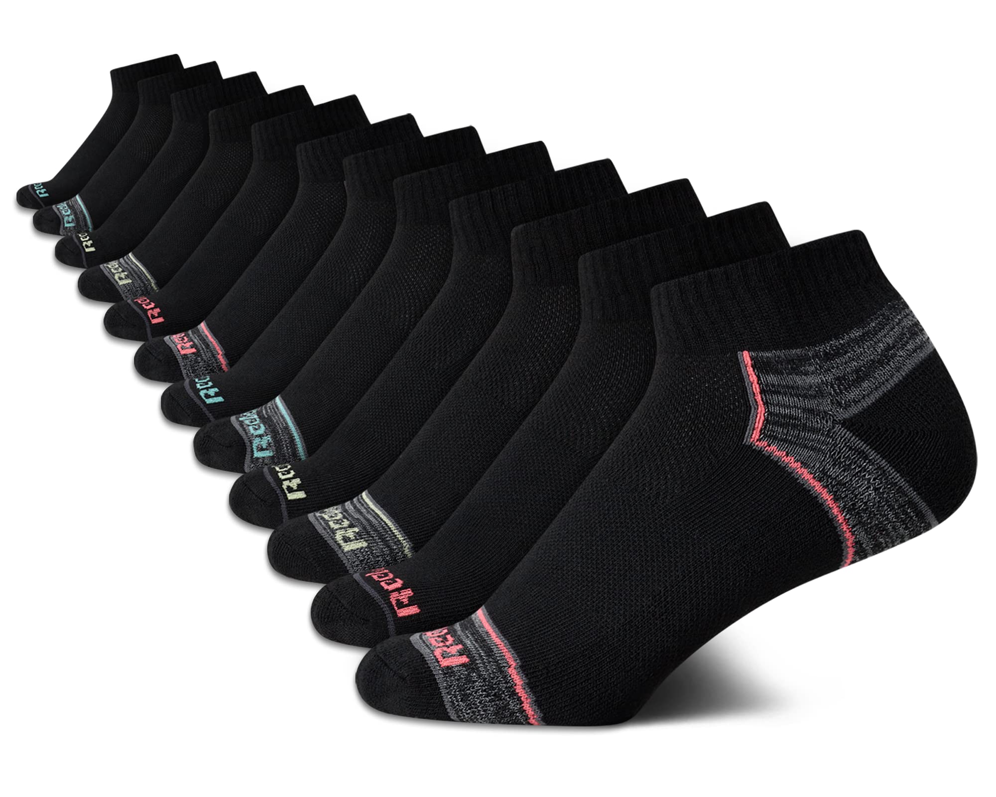 Reebok Women's Quarter Socks - 12 Pack Performance Arch Support Ankle Socks - Cushioned Athletic Socks for Women (Size: 4-10), Size 4-10, Black Multi