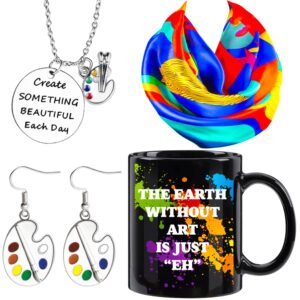 LittleBlueDeer Art Lover Gifts for Women,Artist Mugs for Coffee,Art Coffee Mugs for Women,Artistic Coffee Cups,Art Teacher Scarf,Artist Necklace for Girls