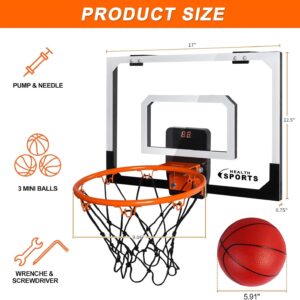 Jugana Over The Door Basketball Hoop with Electronic Scoreboard Indoor Basketball Hoop for Kids and Adults Bedroom Basketball Hoop Office Mini Hoop