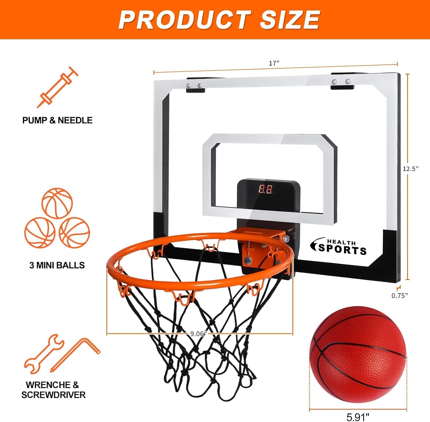 Jugana Over The Door Basketball Hoop with Electronic Scoreboard Indoor Basketball Hoop for Kids and Adults Bedroom Basketball Hoop Office Mini Hoop