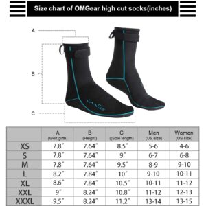 OMGear Water Socks Neoprene Socks Beach Booties Shoes 3mm Glued Blind Stitched Anti-Slip Wetsuit Boots Fin Swim Socks (3mm High Cut/Aqua,2XL(men 11-12,women12-13))