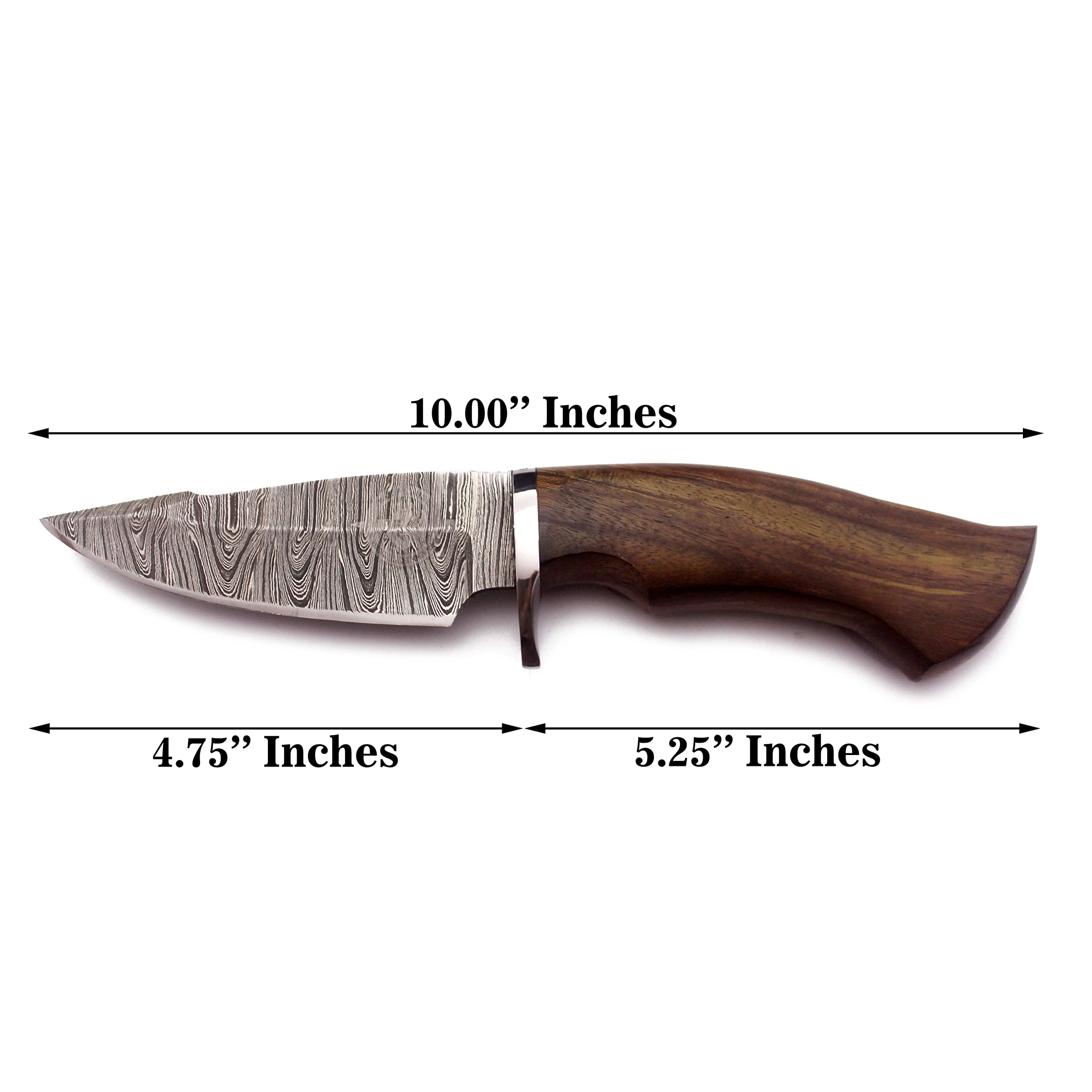 WolfKlinge 10" Handmade Damascus Steel Bowie Knife – Premium Drop Point Blade for Hunting, Survival, Camping, Skinning, and Bushcraft – Full Tang Walnut Wood Handle with Cowhide Leather Sheath (DCX 22-05)